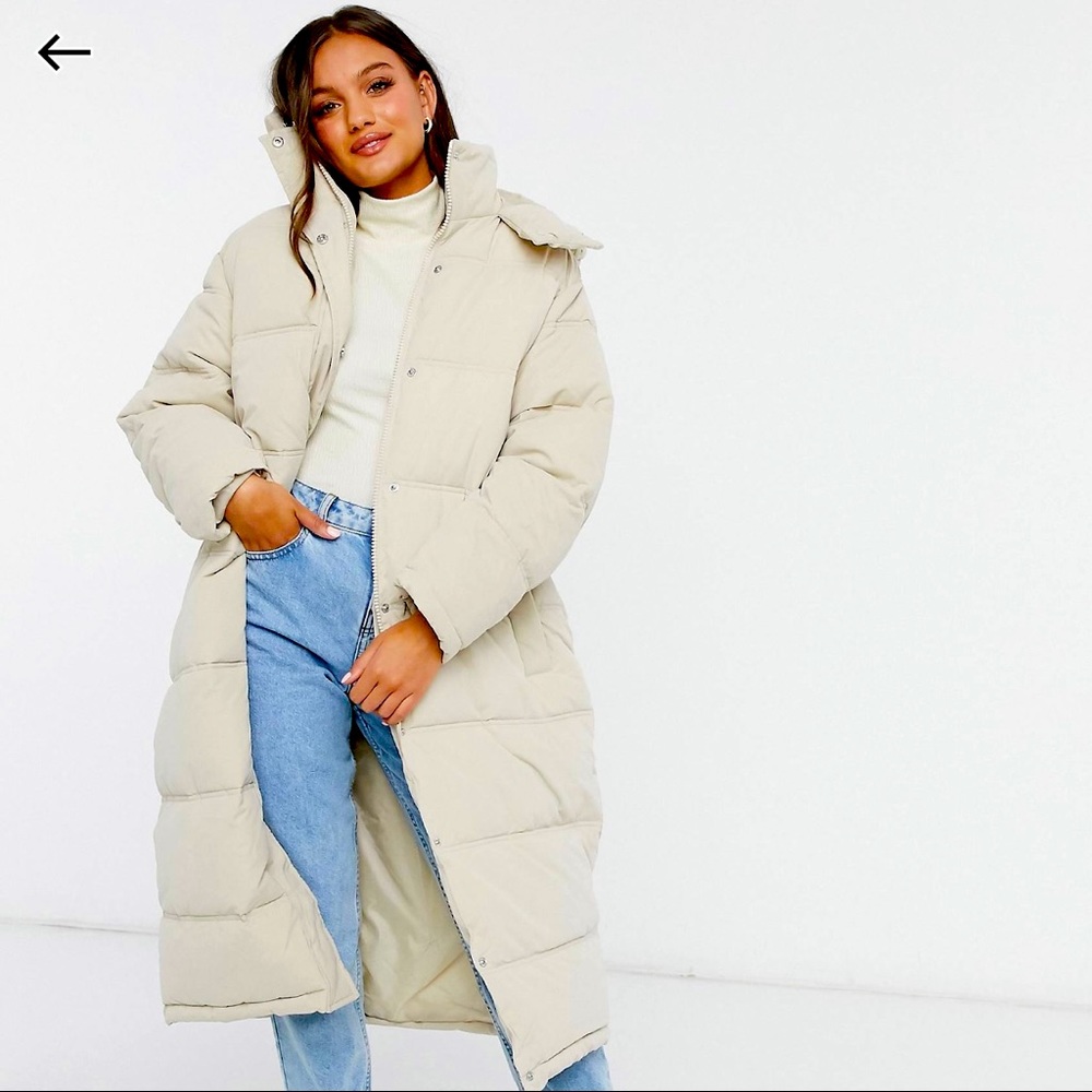 Petite longline puffer coat in cream